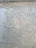 Double-Scalloped Floral and Leaf Guipure Lace with Light Cording - Off-White