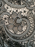 Paisley Floral Stiff Nylon Tulle with Embroidery and Light Cording - Black / White