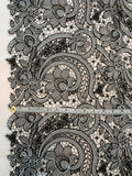 Paisley Floral Stiff Nylon Tulle with Embroidery and Light Cording - Black / White