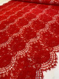Floral Corded Double-Scalloped Raschel Lace - Red