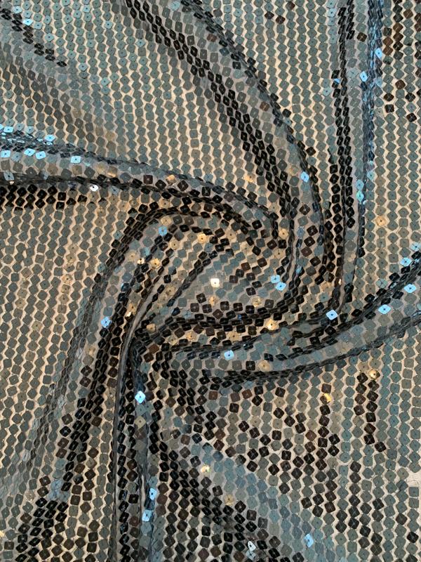 Square Sequins on Polyester Chiffon - Black