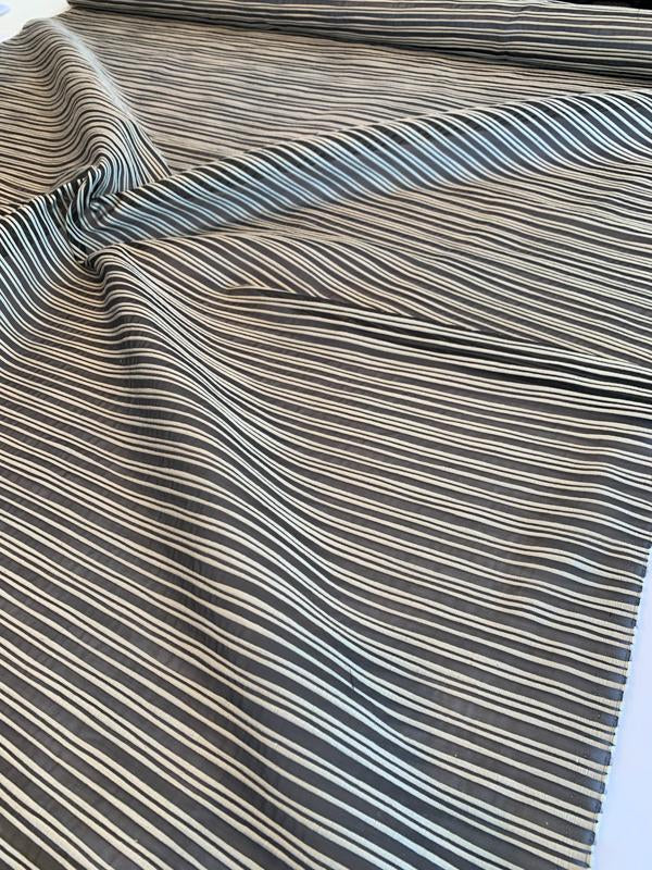 Poly Cotton Horizontal Textured Striped Organza - Black / Cream