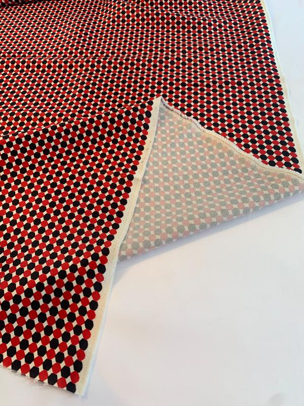 Hexagons Printed Silk and Wool - Red / Black / Ivory