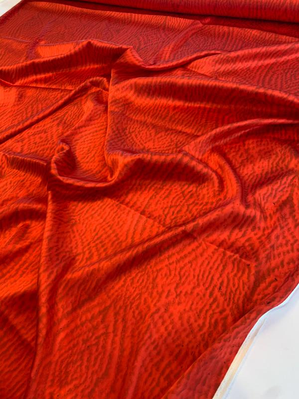 Italian Heavyweight Printed Stretch Silk Charmeuse - Scarlet Red / Grey