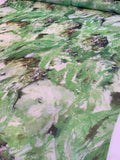 Italian Dreamy Marble Floral Printed Silk Gauze - Lime Green / Forest Green / White