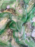 Italian Dreamy Marble Floral Printed Silk Gauze - Lime Green / Forest Green / White