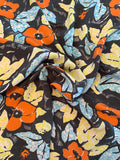 Floral Textured Wash-Finish Printed Silk Pique - Charcoal Grey / Orange / Blue / Yellow
