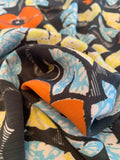 Floral Textured Wash-Finish Printed Silk Pique - Charcoal Grey / Orange / Blue / Yellow