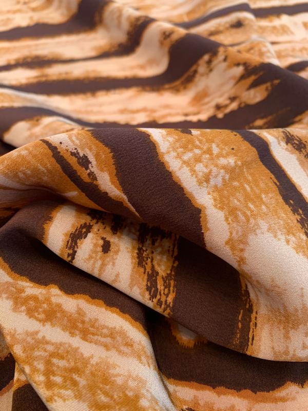 Horizontal Streaks Printed Silk Crepe de Chine - Brown / Caramel / Sand
