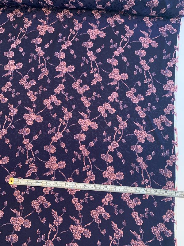 Floral Printed Silk Jacquard - Navy / Pink