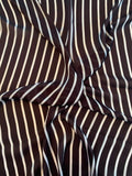 Italian Vertical Striped Printed Silk Georgette - Brown / White