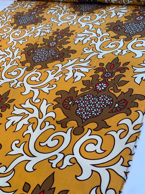 Regal Washed-Finish Printed Silk Gabardine - Tangerine / Saddle Brown / Ivory / Red