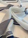 Italian Yarn-Dyed Horizontal Sateen Striped Silk Voile - Navy / Off-White