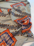 Designer-Look Multi Pattern Printed Fine Silk Twill - Orange / Purple / Ivory / Navy