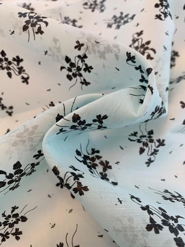 Ralph Lauren Delicate Floral Laminated Print Silk and Cotton Organdy - Baby Blue / Black