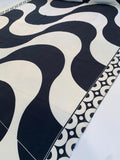 Retro Waves with Double Border Pattern Printed 2-Ply Stretch Silk Crepe Panel - Black / White