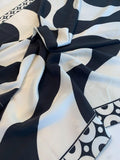 Retro Waves with Double Border Pattern Printed 2-Ply Stretch Silk Crepe Panel - Black / White