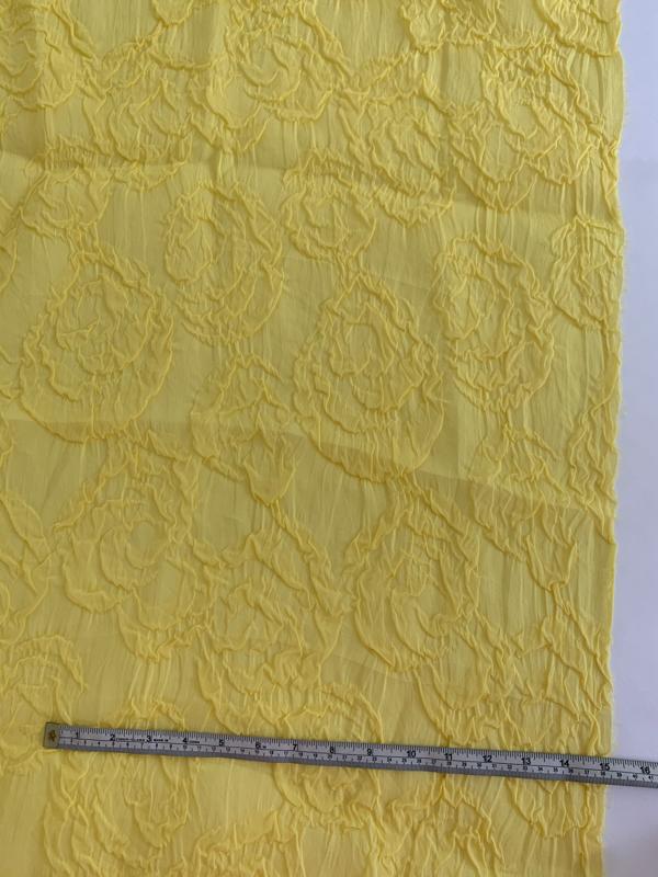 Italian Floral Pattern Cloqué Silk Organza - Canary Yellow