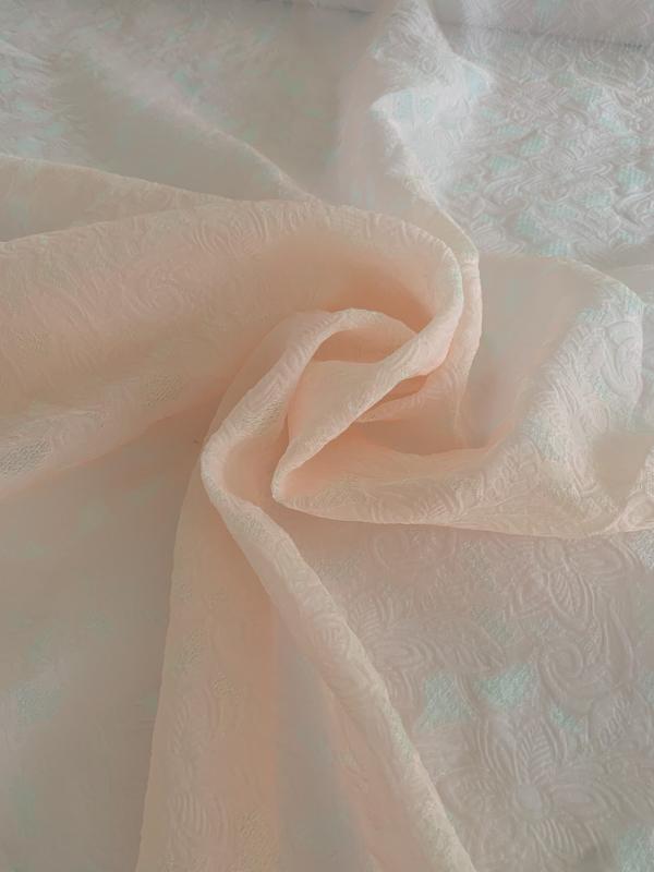 Italian Floral Pattern Cloqué Silk Organza - Soft Pink-Blush