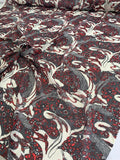 Italian Vintage Zac Posen Bird and Flowers Printed Silk Chiffon - Grey / Red / Off-White