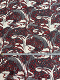 Italian Vintage Zac Posen Bird and Flowers Printed Silk Chiffon - Grey / Red / Off-White