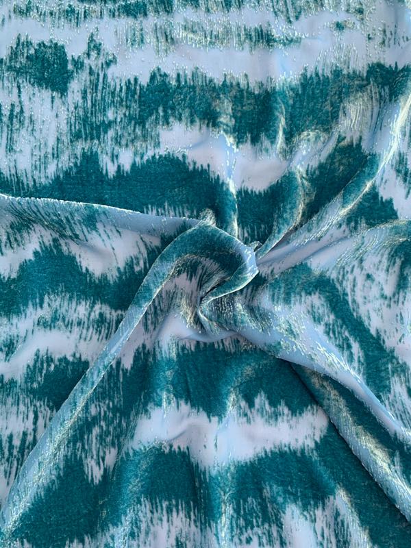 Italian Abstract Wavy Cut Velvet - Teal | FABRICS & FABRICS – Fabrics ...