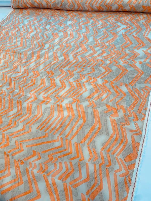 Abstract Broken Chevron Printed Baby Silk Gabardine - Sand / Orange