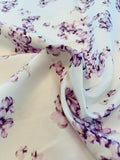Clustered Floral Printed Cotton and Silk Faille - White / Lilac / Grape Purple