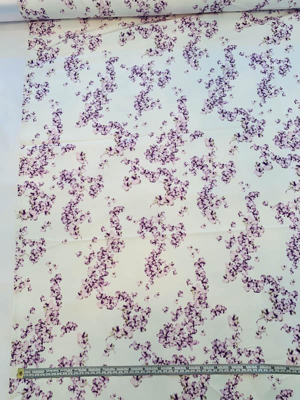 Clustered Floral Printed Cotton and Silk Faille - White / Lilac / Grape Purple
