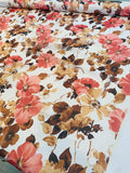 Romantic Floral Printed Crinkled Silk Chiffon - Ivory/ Coral / Brown