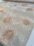 Italian Abstract Ikat Printed Silk Chiffon - Peach / Tan / Ivory