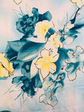 Watercolor Floral Printed Fine Silk Twill - Teal / White / Yellow