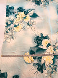 Watercolor Floral Printed Fine Silk Twill - Teal / White / Yellow
