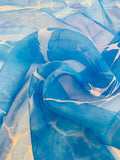Italian Ralph Lauren Abstract Printed Silk Organza - Ocean Blue / White
