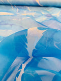 Italian Ralph Lauren Abstract Printed Silk Organza - Ocean Blue / White
