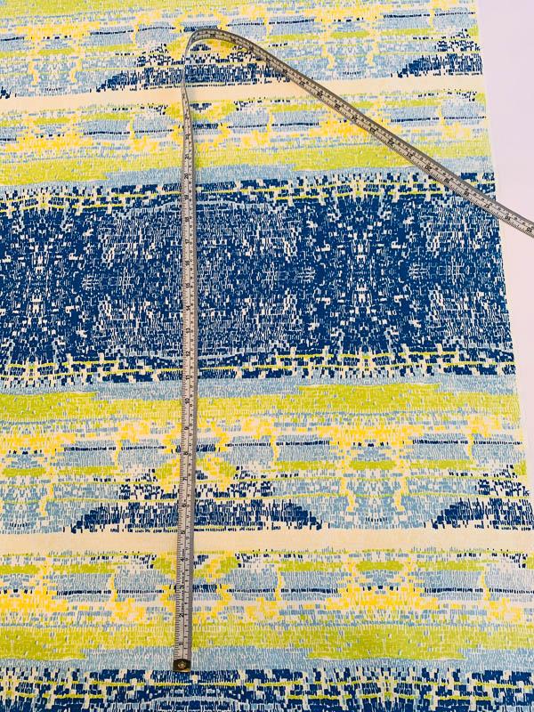 Morse Code Gone Digital Faille Silk and Cotton - Lime / Blue / Off-White
