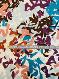 Painterly Brushstroke Printed Silk Twill - Teal / Brown / Plum Purple / Cream