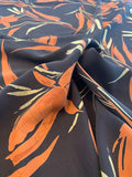 Wheat Stalks in Autumn Washed Finish Printed Silk Crepe de Chine - Black / Rust / Olive