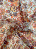 Floral Harvest Printed Crinkled Silk Chiffon - Orange / Red / Multicolor