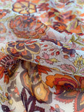 Floral Harvest Printed Crinkled Silk Chiffon - Orange / Red / Multicolor