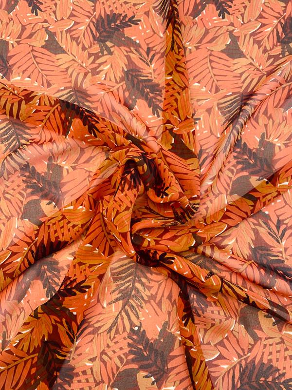 Tropical Leaf Printed Silk Chiffon - Rust Orange / Paprika Red / Mustard Gold