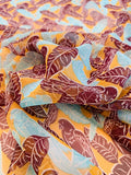 Tropical Parrot and Leaf Printed Silk Chiffon - Maroon / Orange / Tiffany Blue