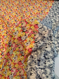 Hazy Floral Pattern Ombré-Like Silk Georgette - Yellow / Coral / Grey