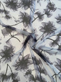 Romantic Floral Printed Silk Chiffon - Light Grey / Grey / Black