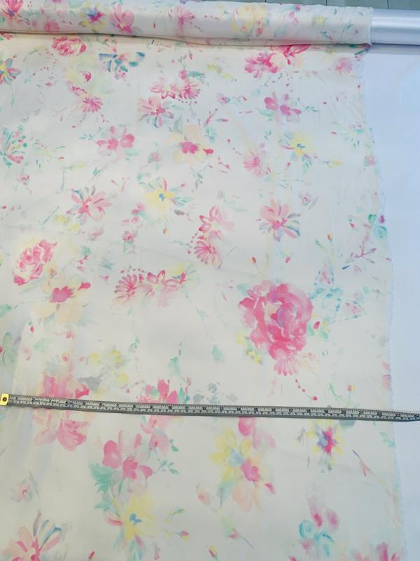 Italian Delicate Floral Printed Silk Chiffon - Pink / Green / Ivory