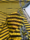 Anna Sui Floral Printed Border Pattern Shadow Striped Crinkled Silk Chiffon - Yellow / Black / Grey