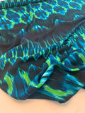 Ethnic Psychedelic Printed Polyester Georgette - Teal / Turquoise / Kelly Green / Black
