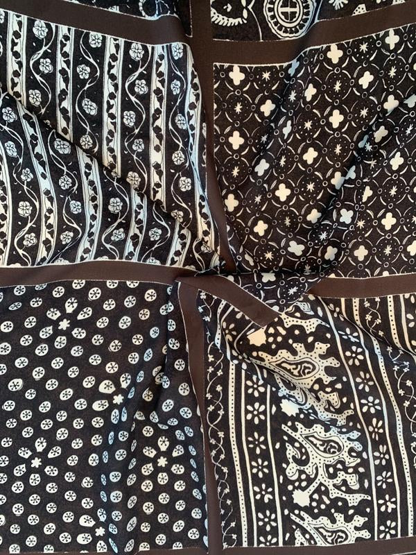 Bandana Like Multi-Pattern Printed Silk Georgette - Black / White / Brown