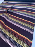 Horizontal Striped Silk Georgette - Plum / Burnt Orange / Light Mustard / Lt Pink