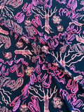Abstract Printed Silk Crepe de Chine - Black / Pink / Tan / Dusty Rose-Purple